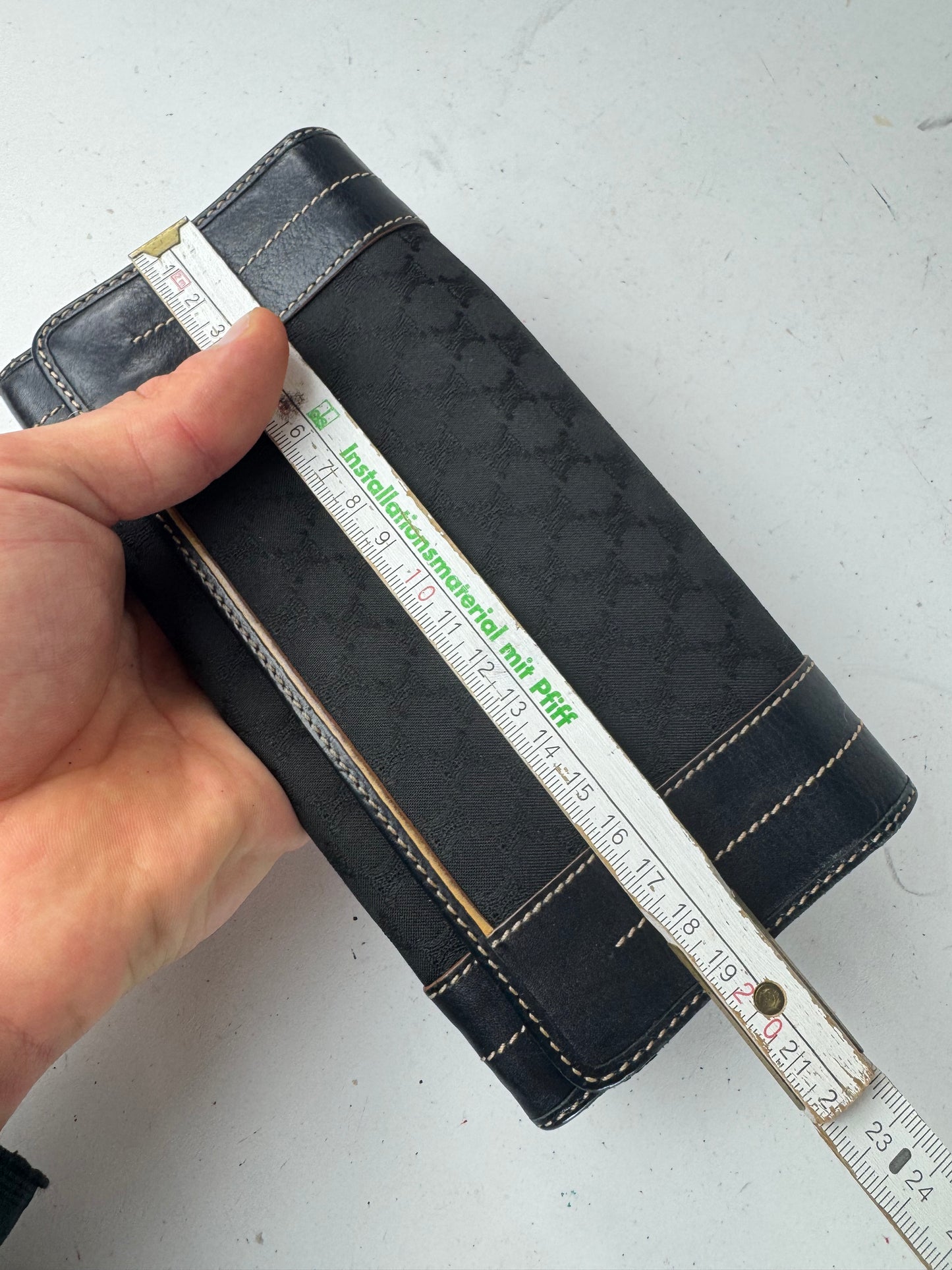 Vintage Celine Paris Monogram Leather Wallet Black