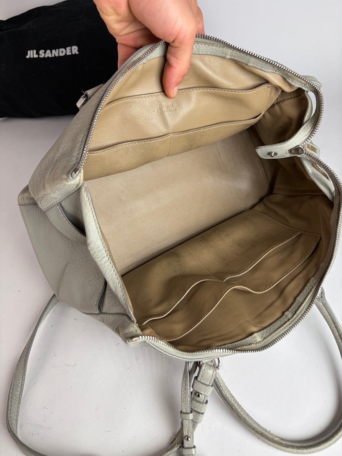 Vintage Jil Structured Pebbled Leather Top-Handle Bag c. 2010 Light Grey