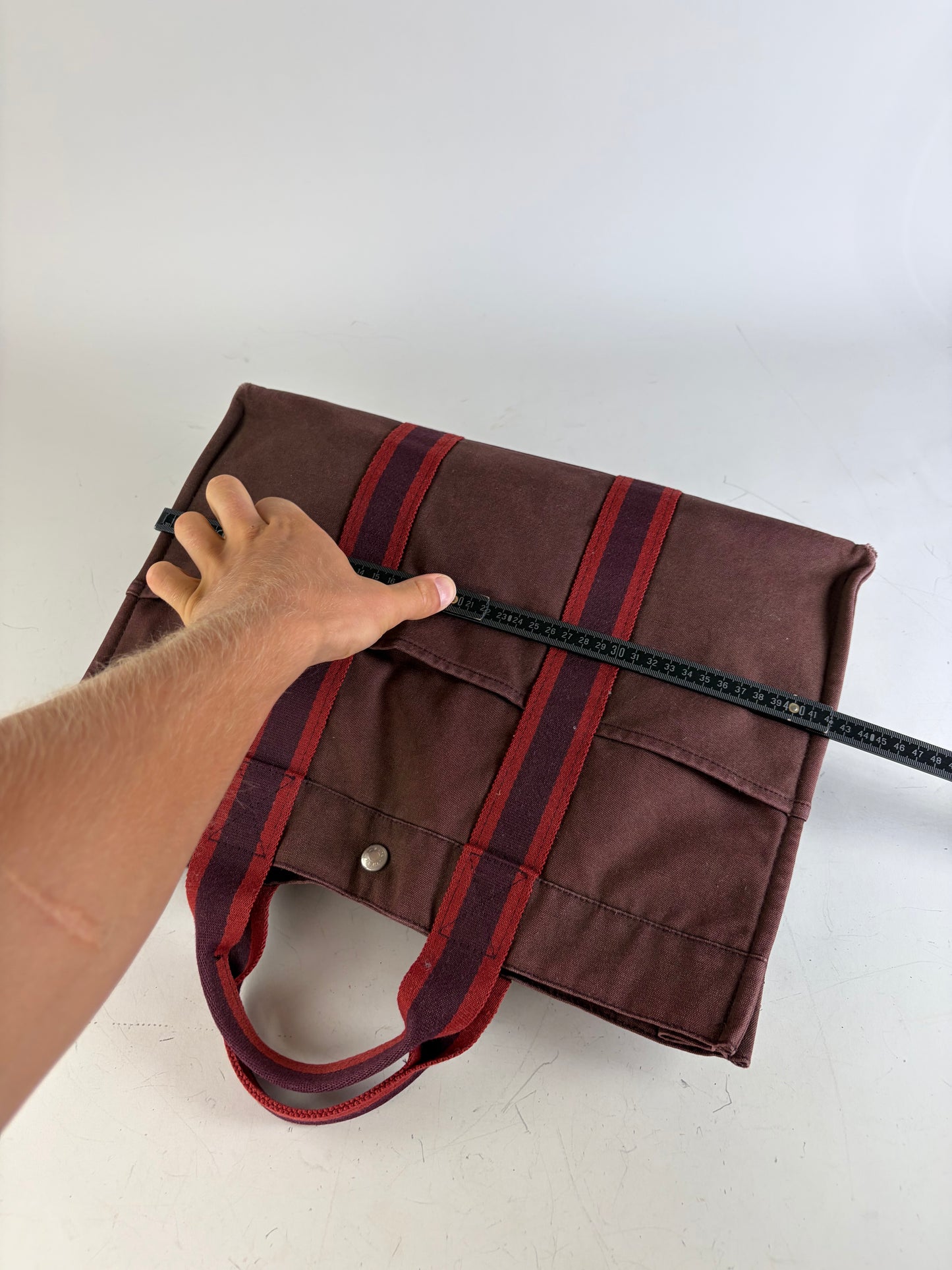 Vintage Hermes Canvas Tote Bag Burgundy Red Silver