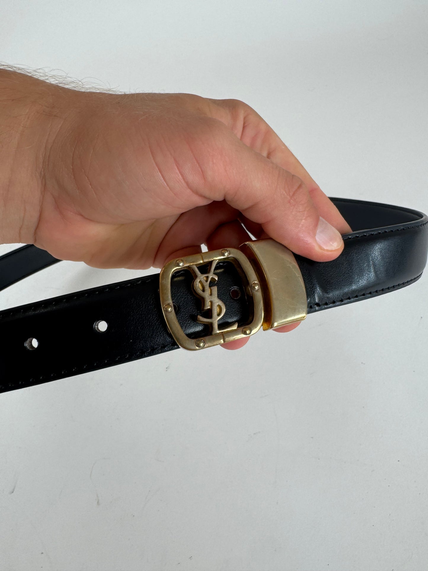 Vintage Yves Saint Laurent Leather Belt Black