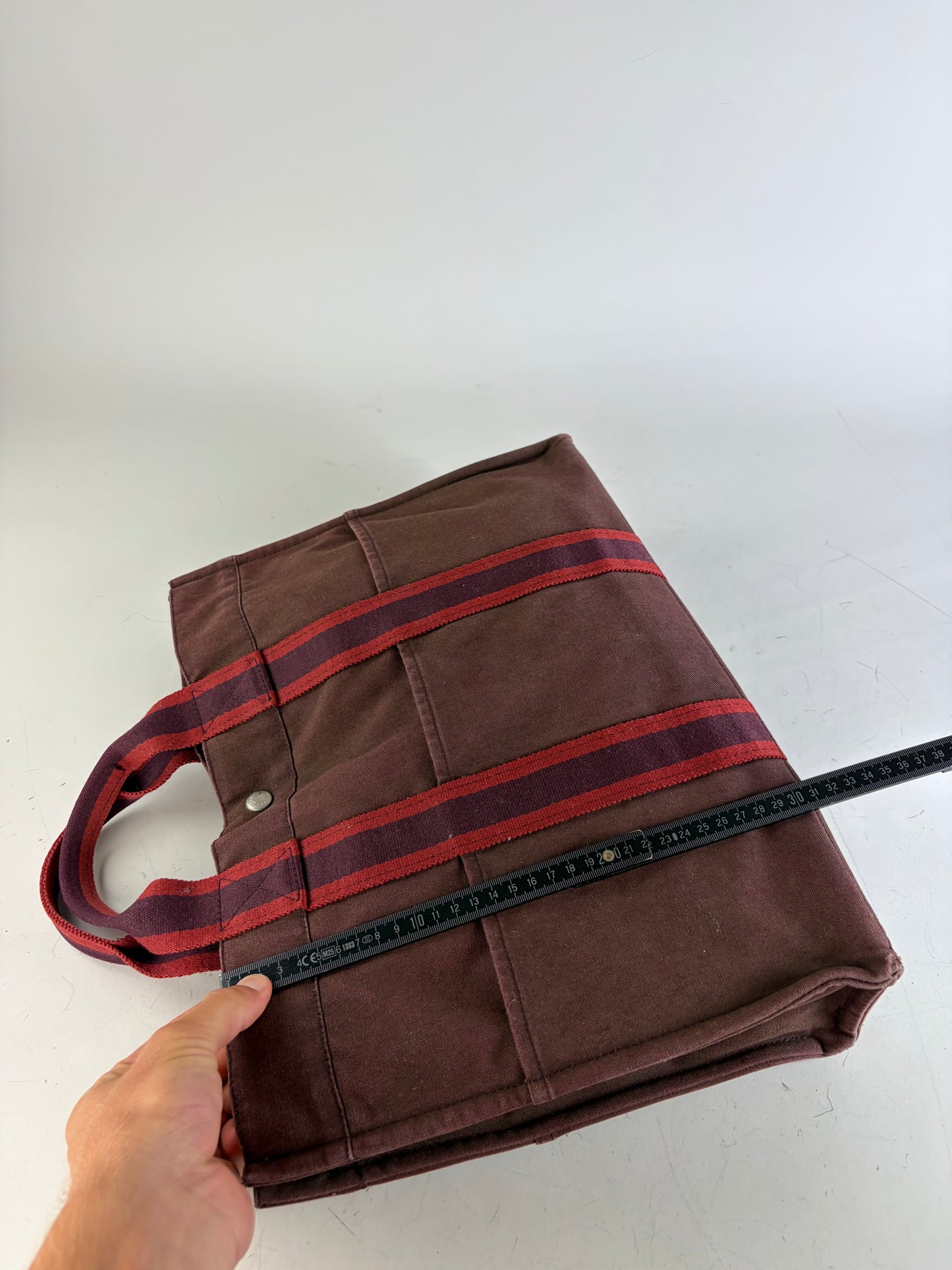 Vintage Hermes Canvas Tote Bag Burgundy Red Silver