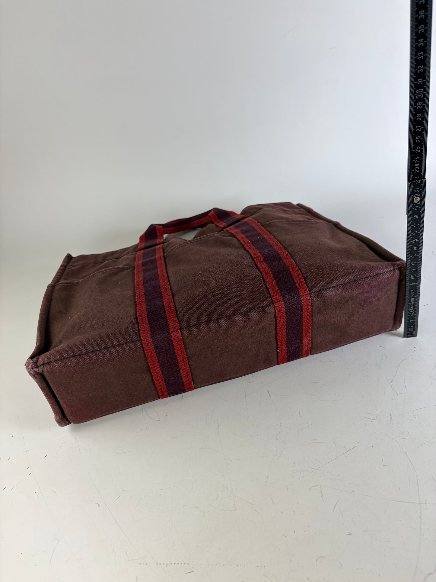 Vintage Hermes Canvas Tote Bag Burgundy Red Silver