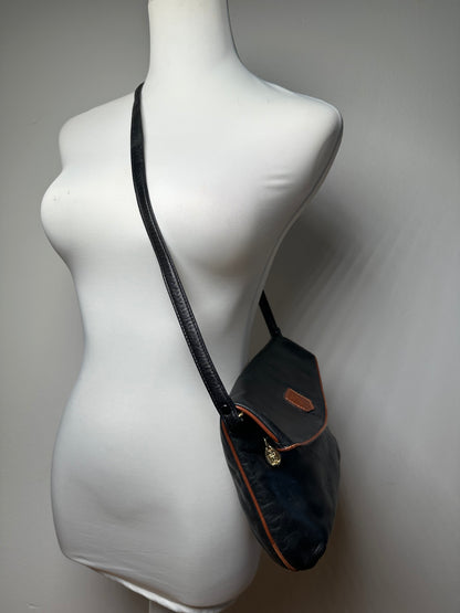 Vintage Celine Paris Leather Shoulder Crossbody Bag Black Brown