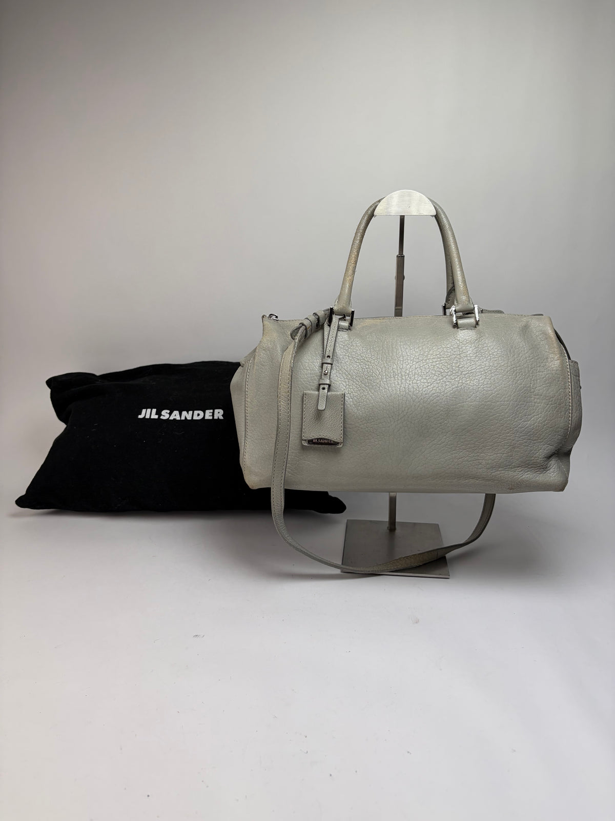 Vintage Jil Structured Pebbled Leather Top-Handle Bag c. 2010 Light Grey
