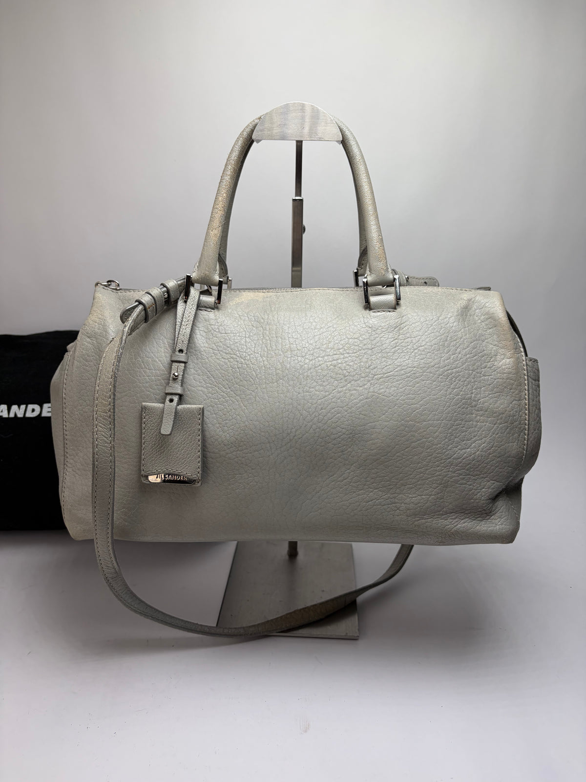 Vintage Jil Structured Pebbled Leather Top-Handle Bag c. 2010 Light Grey