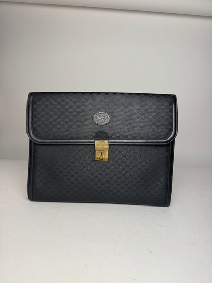 Vintage Gucci Monogram Leather Clutch Black