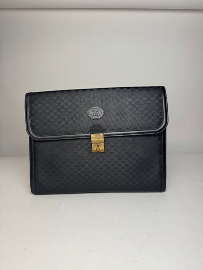 Vintage Gucci Monogram Leather Clutch Black
