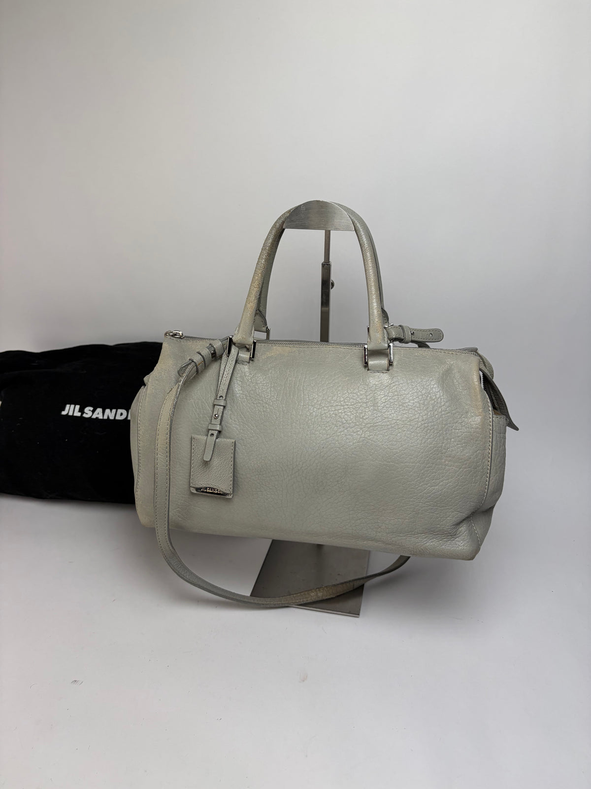 Vintage Jil Structured Pebbled Leather Top-Handle Bag c. 2010 Light Grey