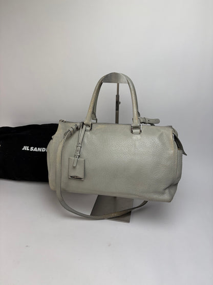 Vintage Jil Structured Pebbled Leather Top-Handle Bag c. 2010 Light Grey