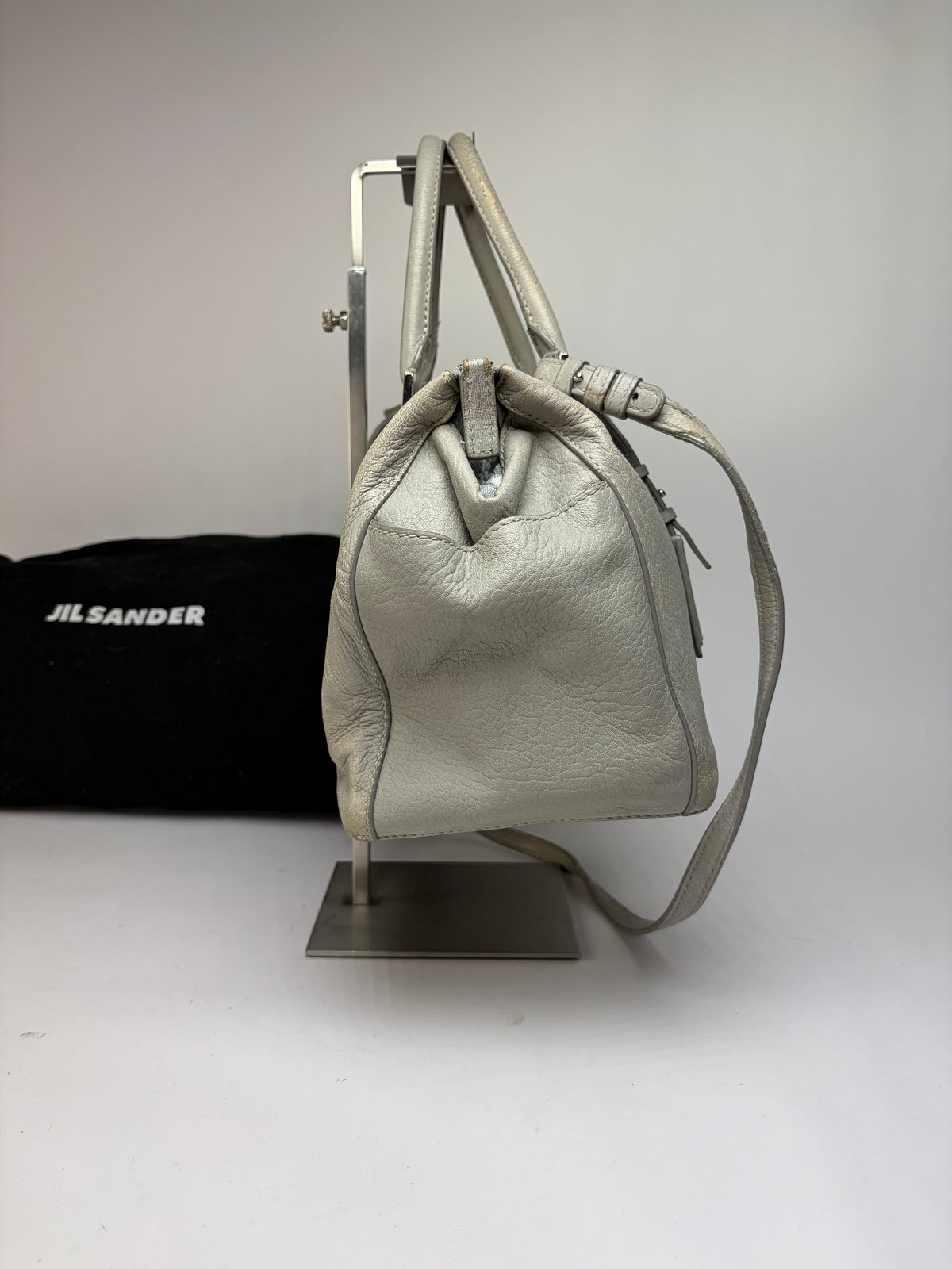 Vintage Jil Structured Pebbled Leather Top-Handle Bag c. 2010 Light Grey