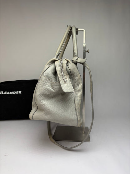 Vintage Jil Structured Pebbled Leather Top-Handle Bag c. 2010 Light Grey