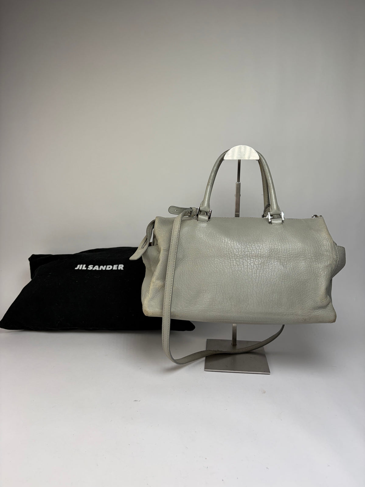 Vintage Jil Structured Pebbled Leather Top-Handle Bag c. 2010 Light Grey