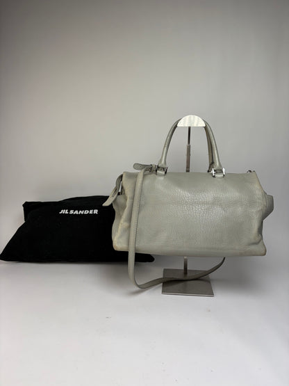 Vintage Jil Structured Pebbled Leather Top-Handle Bag c. 2010 Light Grey