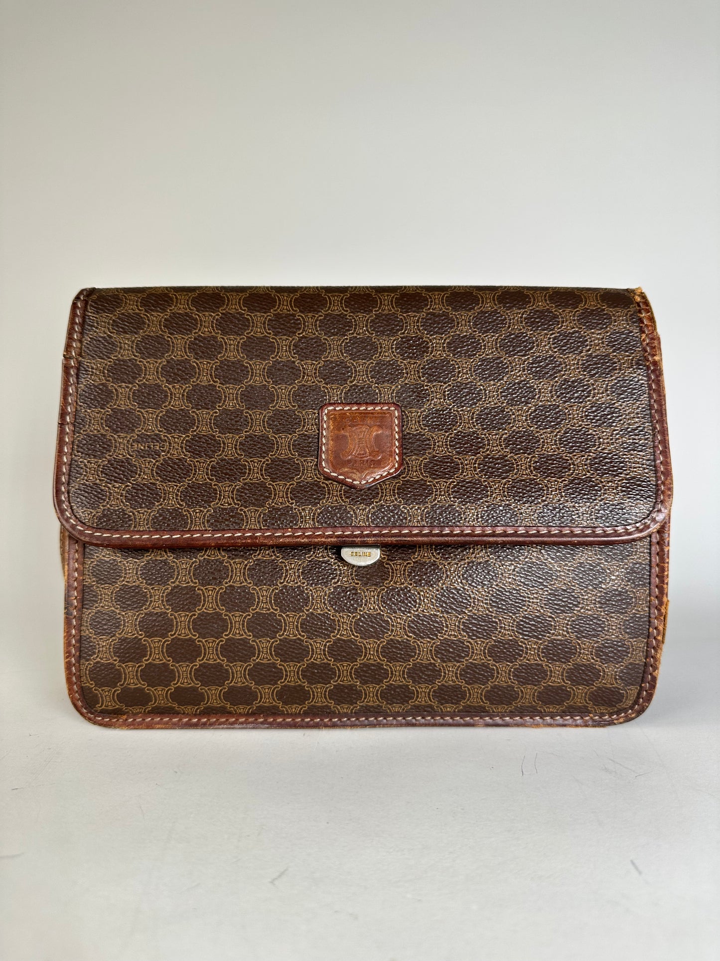 Vintage Celine Coated Canvas Shoulder Bag Brown Silver