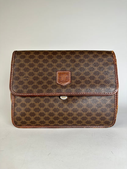 Vintage Celine Coated Canvas Shoulder Bag Brown Silver