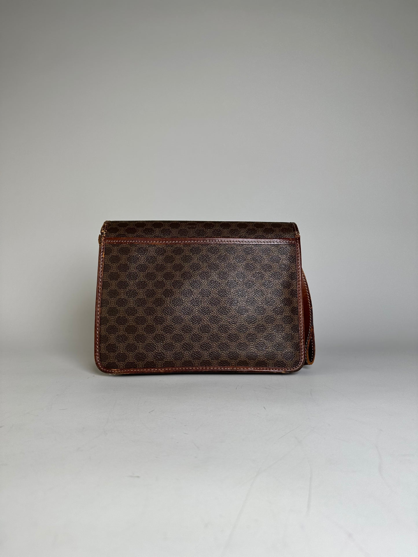Vintage Celine Coated Canvas Shoulder Bag Brown Silver