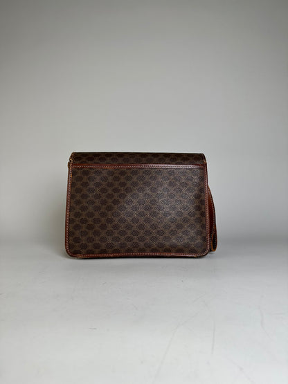 Vintage Celine Coated Canvas Shoulder Bag Brown Silver