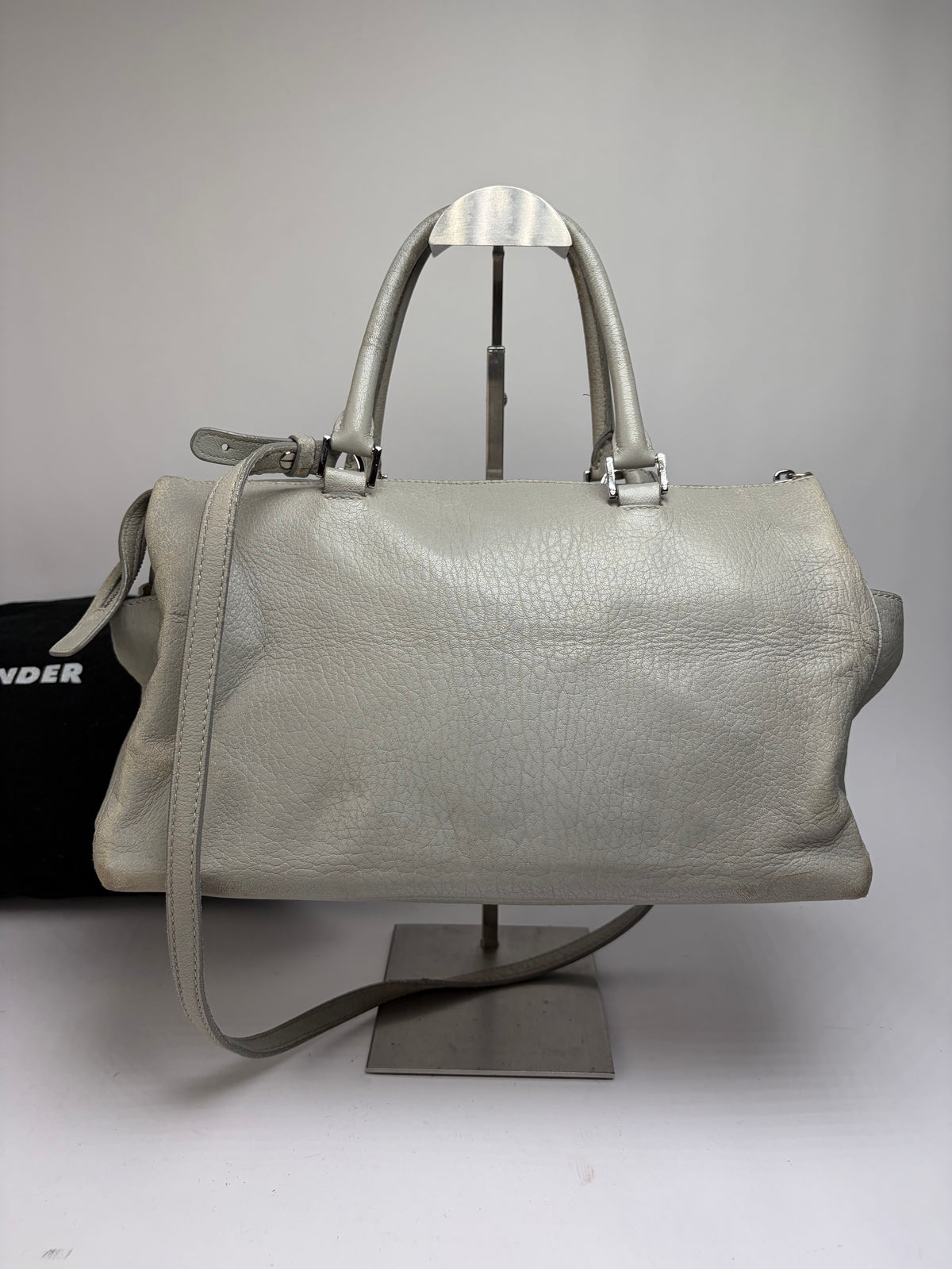 Vintage Jil Structured Pebbled Leather Top-Handle Bag c. 2010 Light Grey