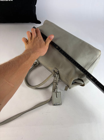 Vintage Jil Structured Pebbled Leather Top-Handle Bag c. 2010 Light Grey