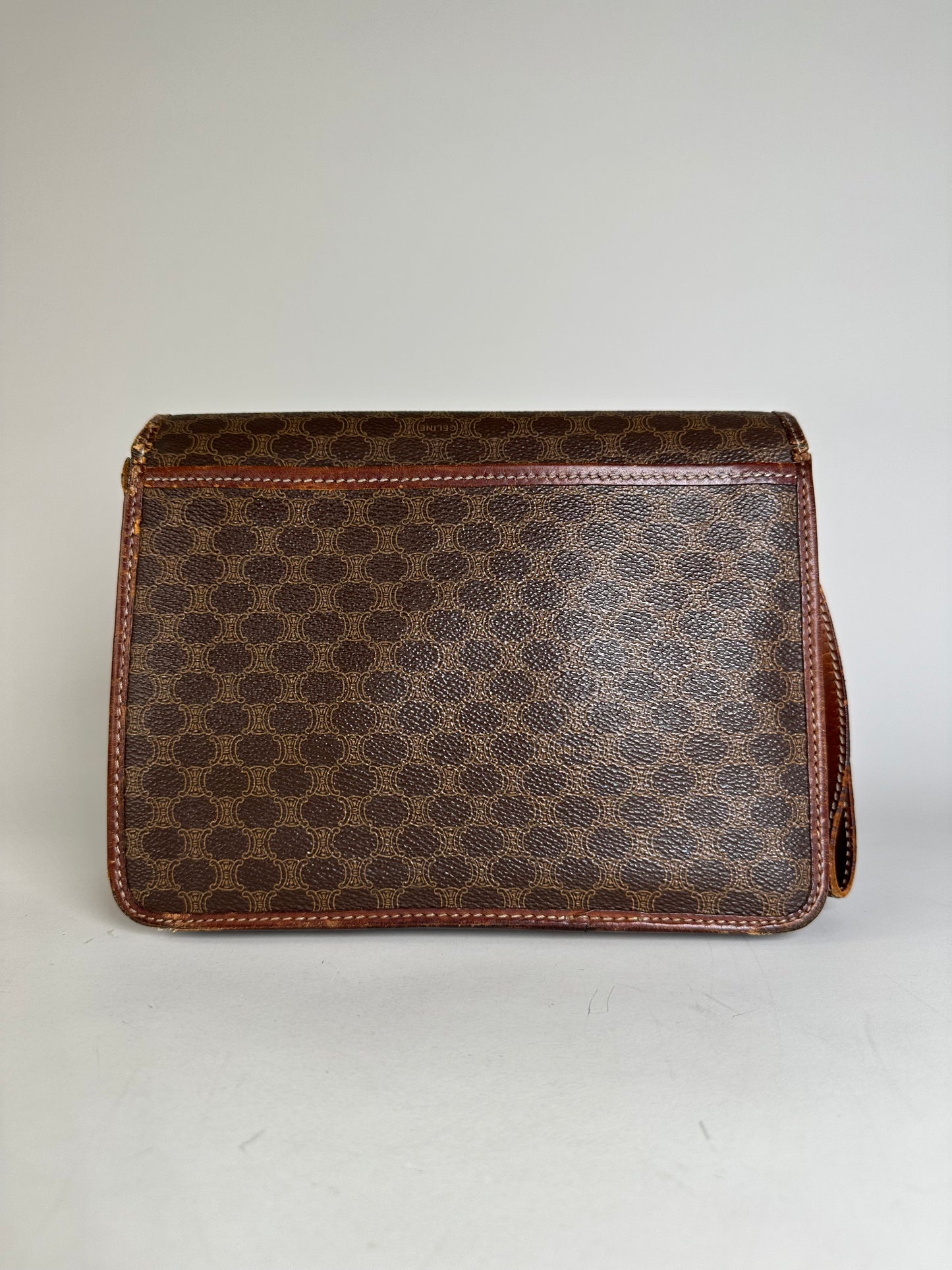 Vintage Celine Coated Canvas Shoulder Bag Brown Silver