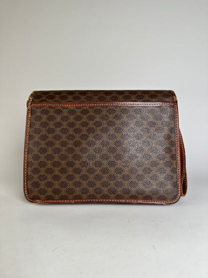 Vintage Celine Coated Canvas Shoulder Bag Brown Silver