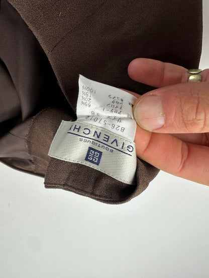 Vintage Givenchy Thin Layered Wide Leg Wool Pants Brown S