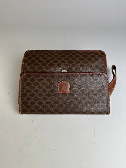 Vintage Celine Coated Canvas Shoulder Bag Brown Silver
