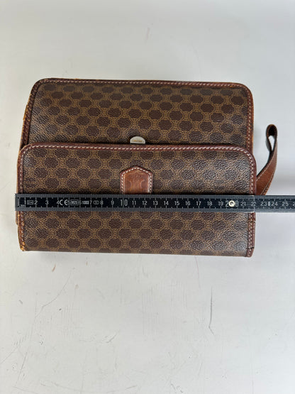 Vintage Celine Coated Canvas Shoulder Bag Brown Silver