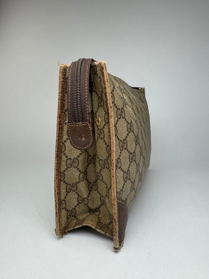 Vintage Gucci Ophidia monogram leather clutch brown gray