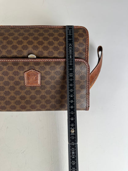 Vintage Celine Coated Canvas Shoulder Bag Brown Silver