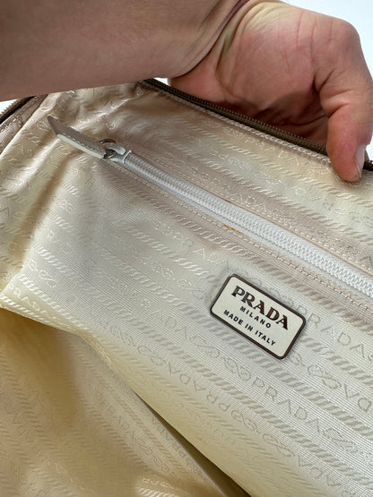 Vintage Prada Polyester / Leather Handbag White Brown