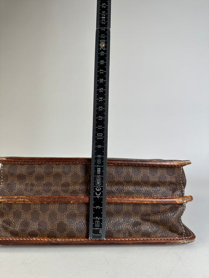 Vintage Celine Coated Canvas Shoulder Bag Brown Silver
