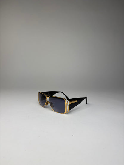 Vintage Givenchy Oversized Shield Sunglasses Late 1980s Black Gold