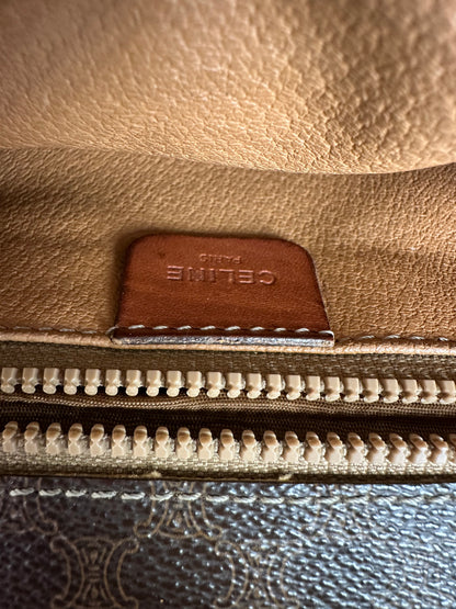 Vintage Celine Coated Canvas Shoulder Bag Brown Silver