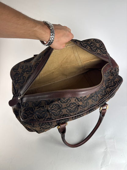 Vintage Loewe Madrid Leather Canvas Monogram Travel Bag Brown Black