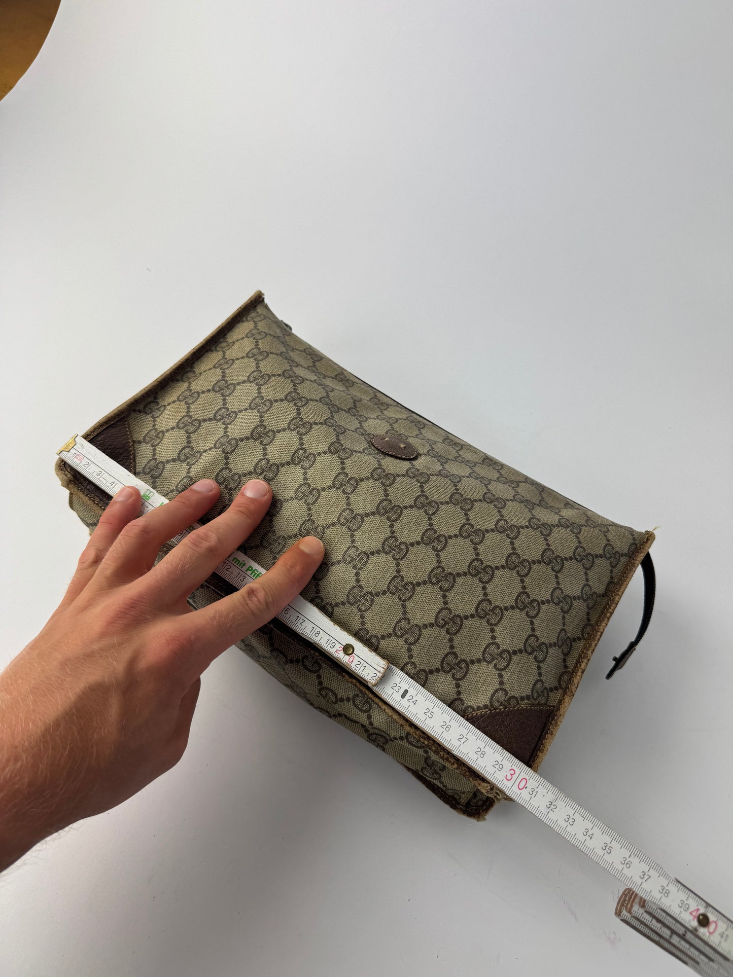 Vintage Gucci Ophidia monogram leather clutch brown gray