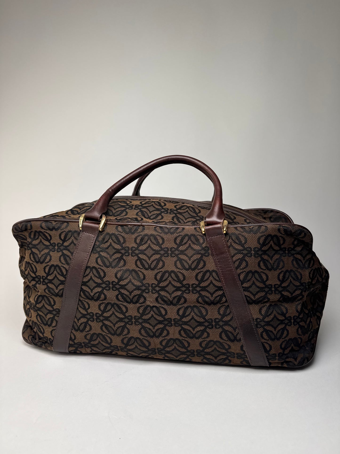 Vintage Loewe Madrid Leather Canvas Monogram Travel Bag Brown Black