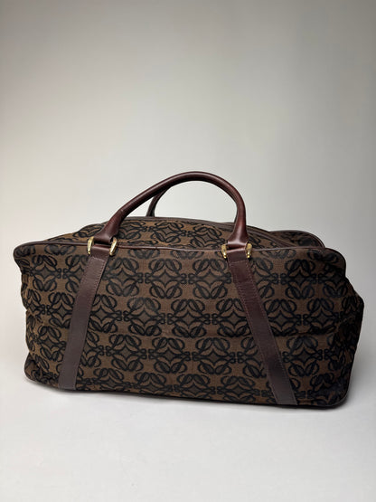 Vintage Loewe Madrid Leather Canvas Monogram Travel Bag Brown Black