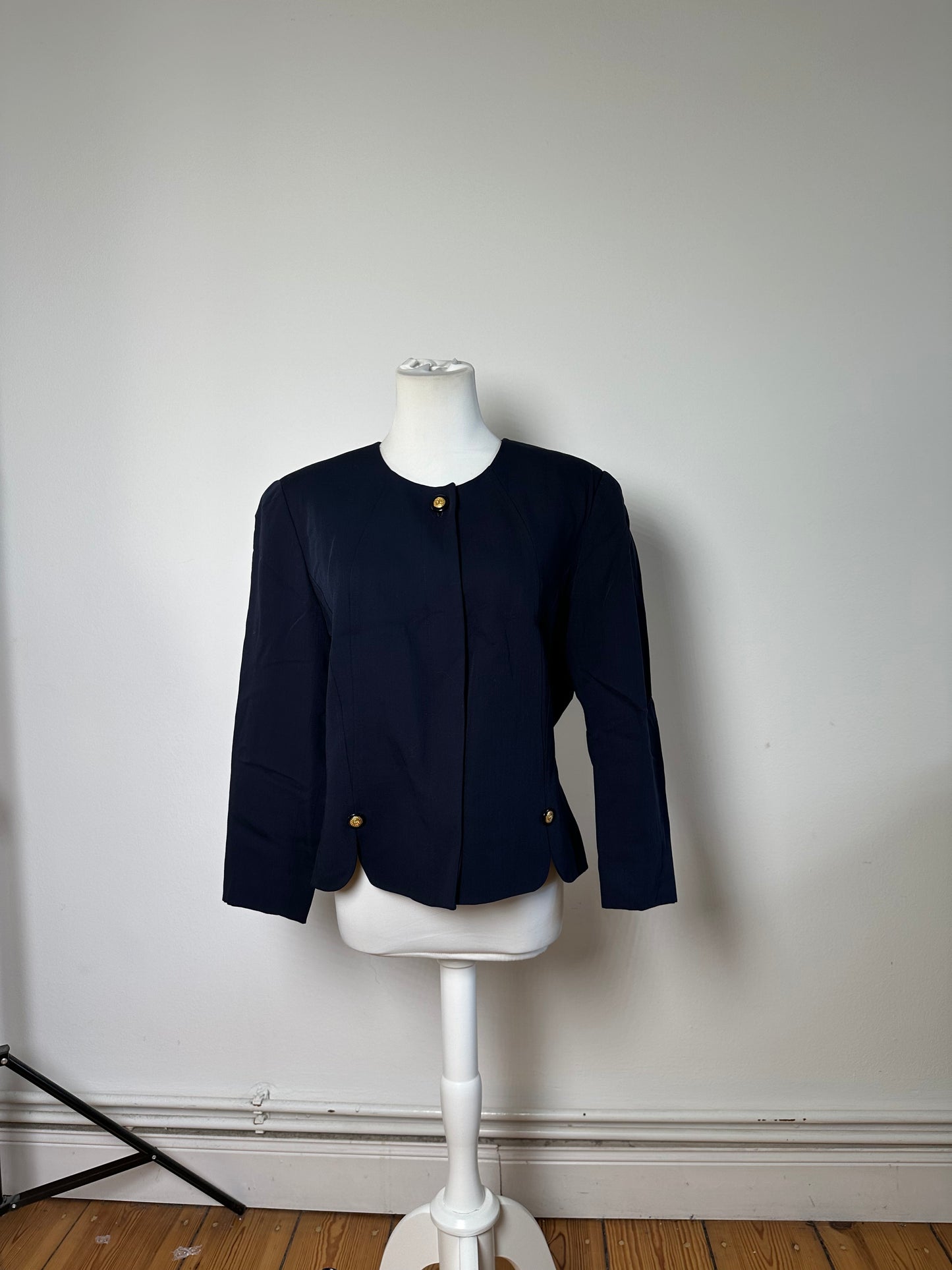 Vintage Balenciaga Silk Blend Jacket Navy Gold Buttons L