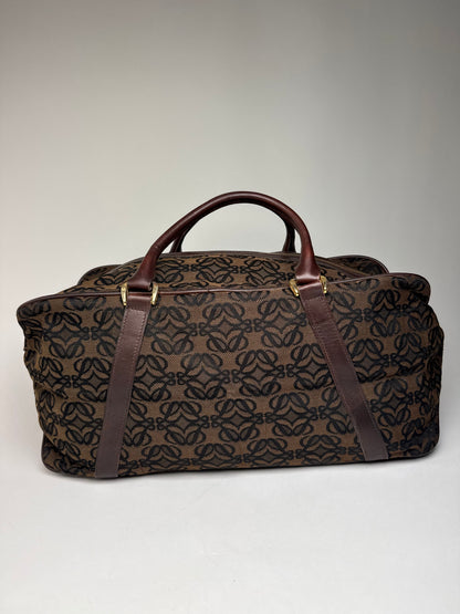 Vintage Loewe Madrid Leather Canvas Monogram Travel Bag Brown Black