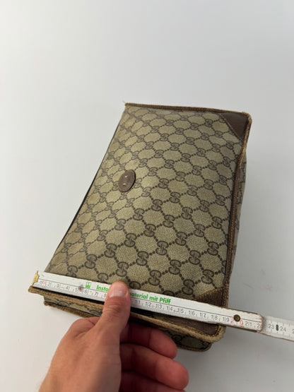 Vintage Gucci Ophidia monogram leather clutch brown gray