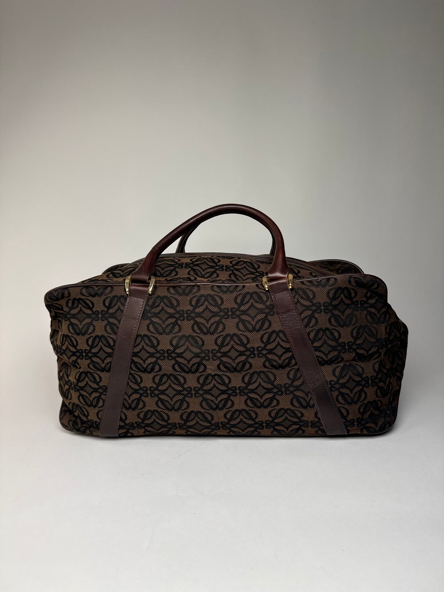 Vintage Loewe Madrid Leather Canvas Monogram Travel Bag Brown Black