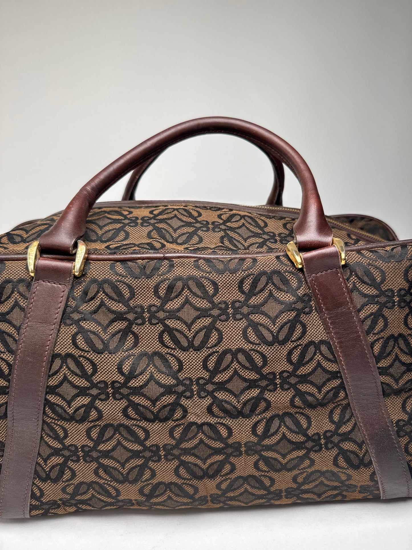 Vintage Loewe Madrid Leather Canvas Monogram Travel Bag Brown Black