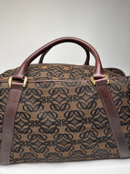 Vintage Loewe Madrid Leather Canvas Monogram Travel Bag Brown Black