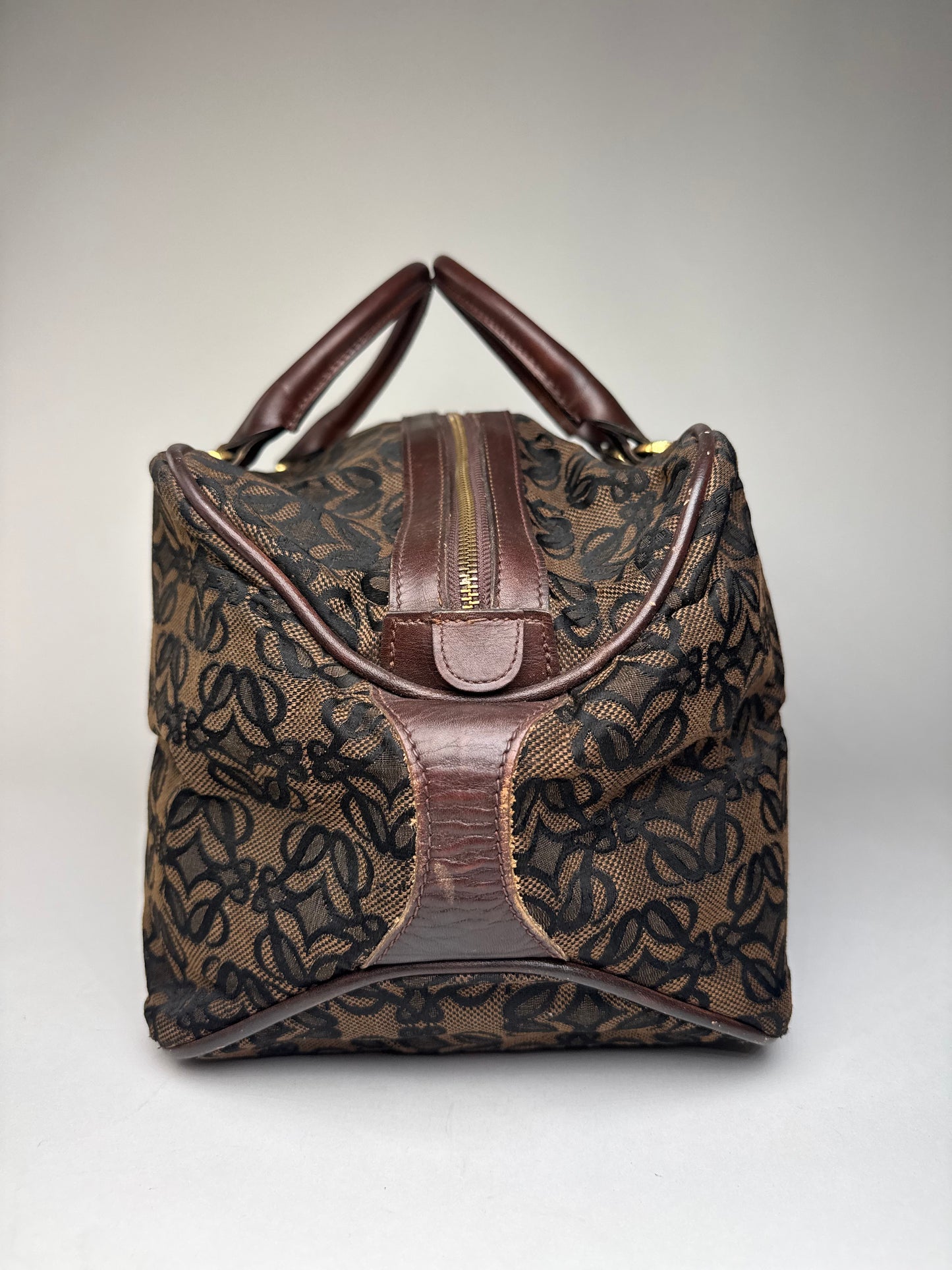 Vintage Loewe Madrid Leather Canvas Monogram Travel Bag Brown Black