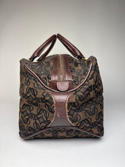 Vintage Loewe Madrid Leather Canvas Monogram Travel Bag Brown Black