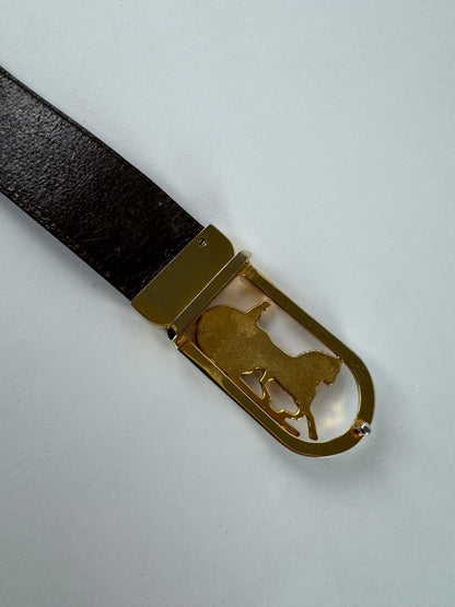 Vintage Celine Paris Carriage Logo Leather Belt black