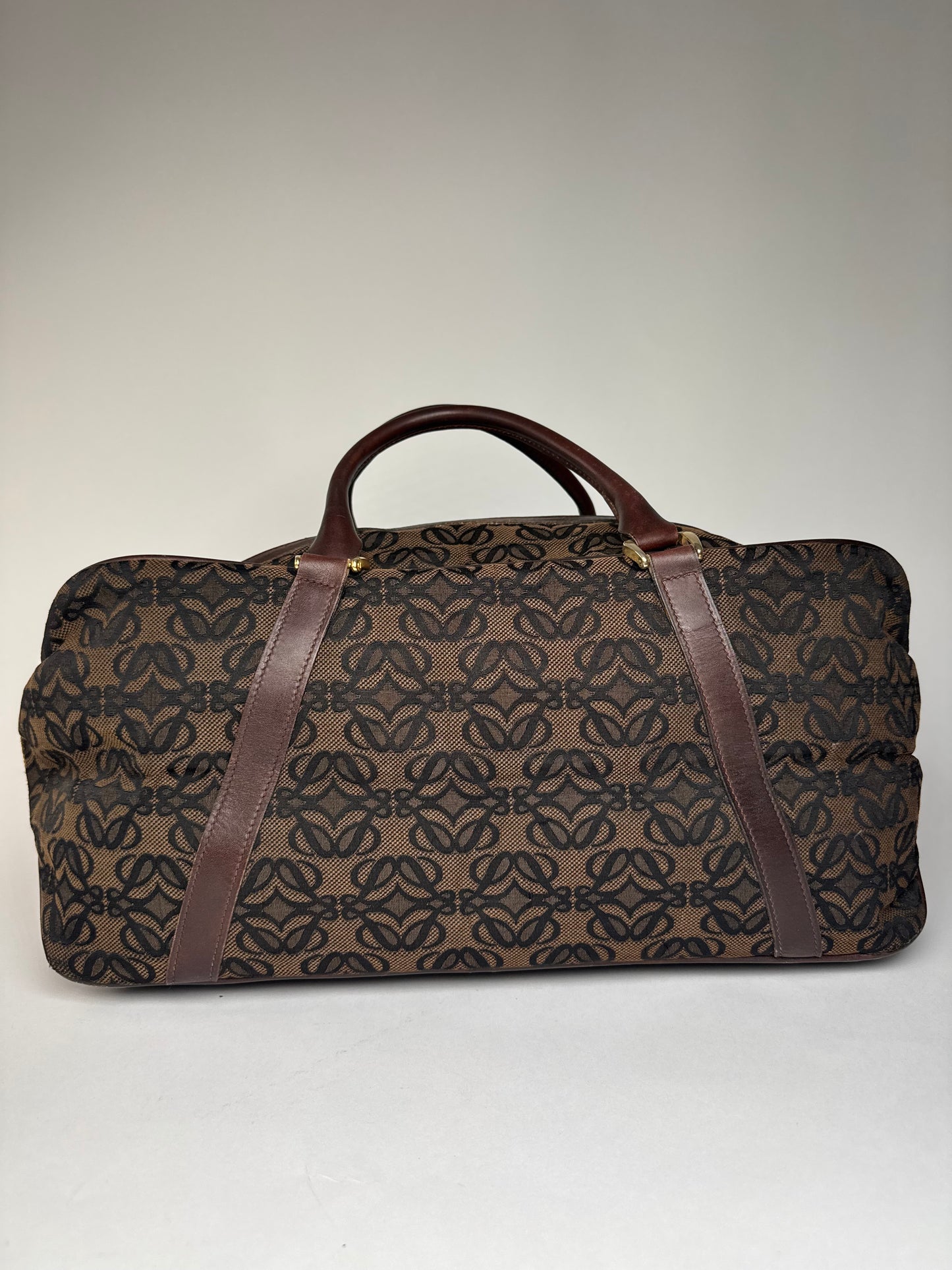 Vintage Loewe Madrid Leather Canvas Monogram Travel Bag Brown Black