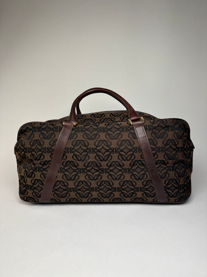 Vintage Loewe Madrid Leather Canvas Monogram Travel Bag Brown Black