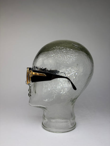 Vintage Givenchy Oversized Shield Sunglasses Late 1980s Black Gold